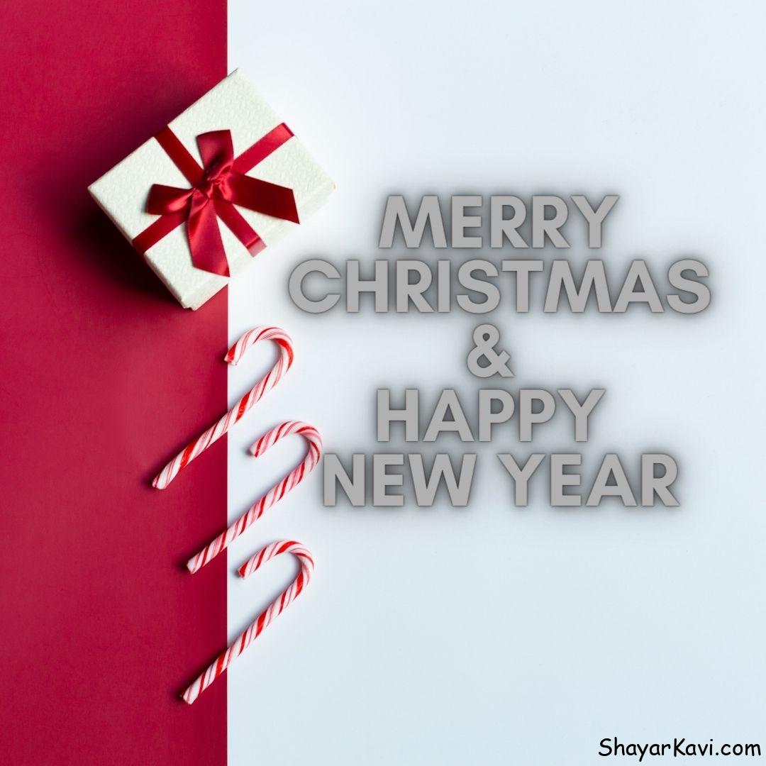 Merry Christmas and Happy New Year Card Red & White Combination