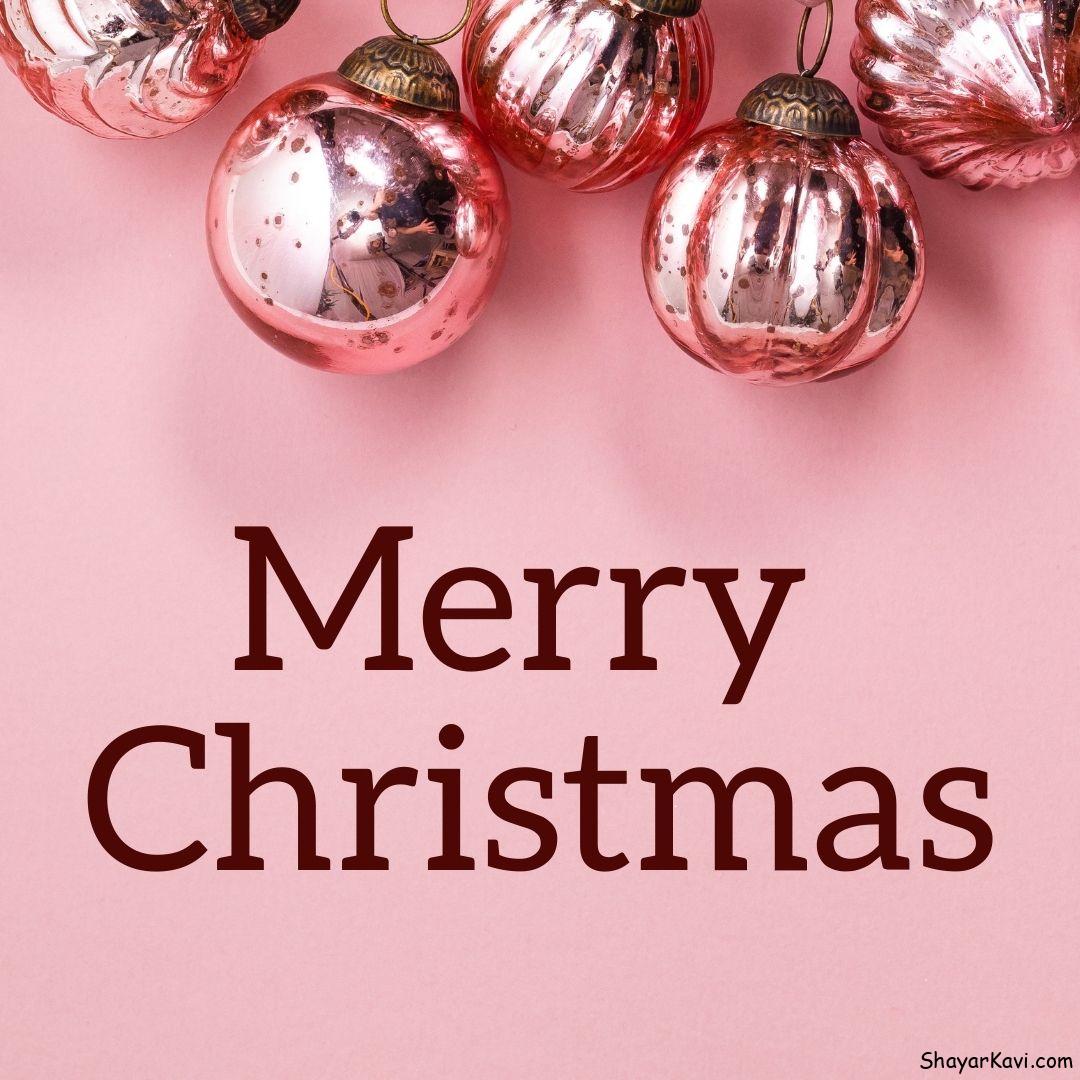 Merry Christmas and Pink Background and Pink Decoration Balls