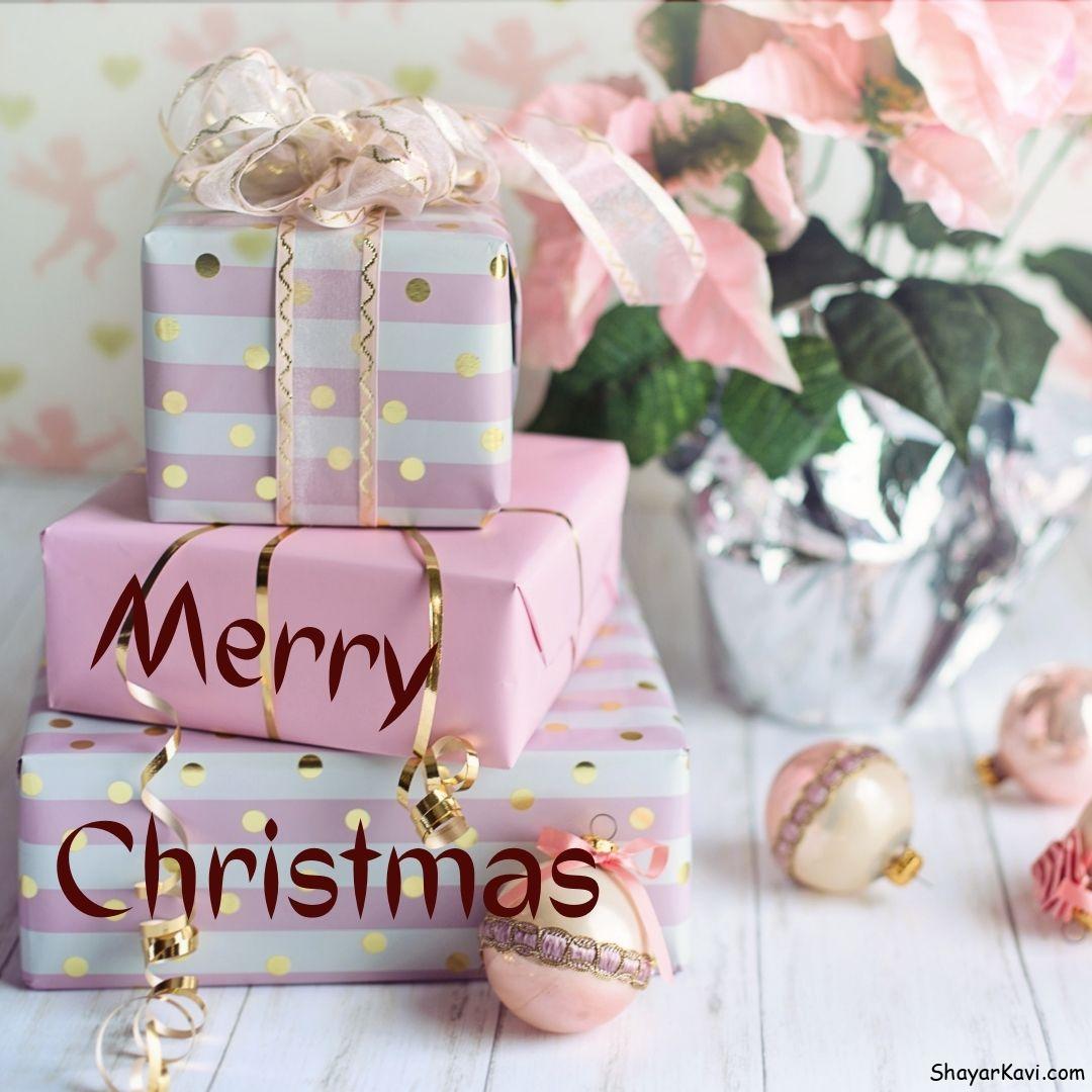 Merry Christmas and Pink Wrapped Gifts