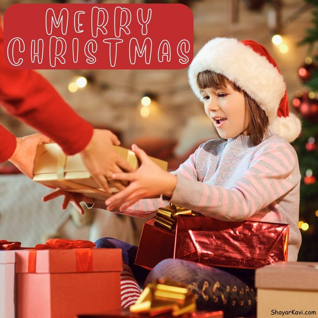 Merry Christmas and Santa Giving Gifts