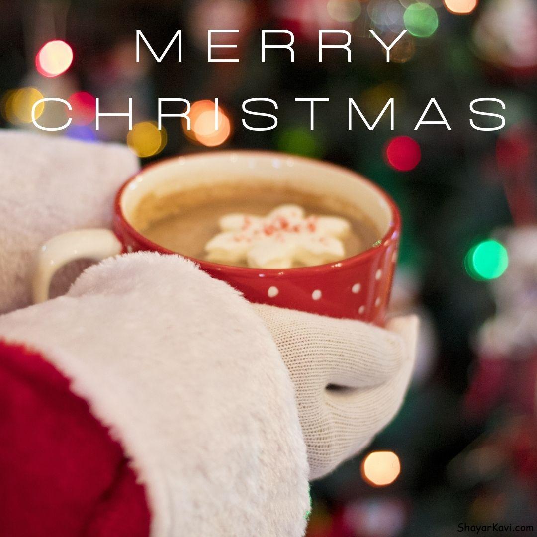 Merry Christmas and Santa with a Cup of Coffee