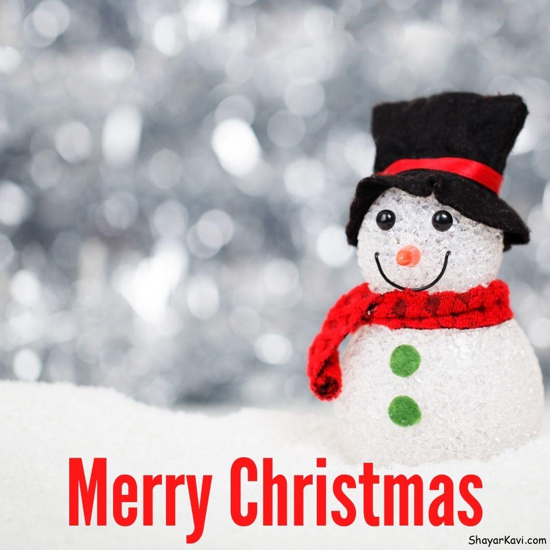 Merry Christmas and Snow Man with Black Hat and Red Muffler