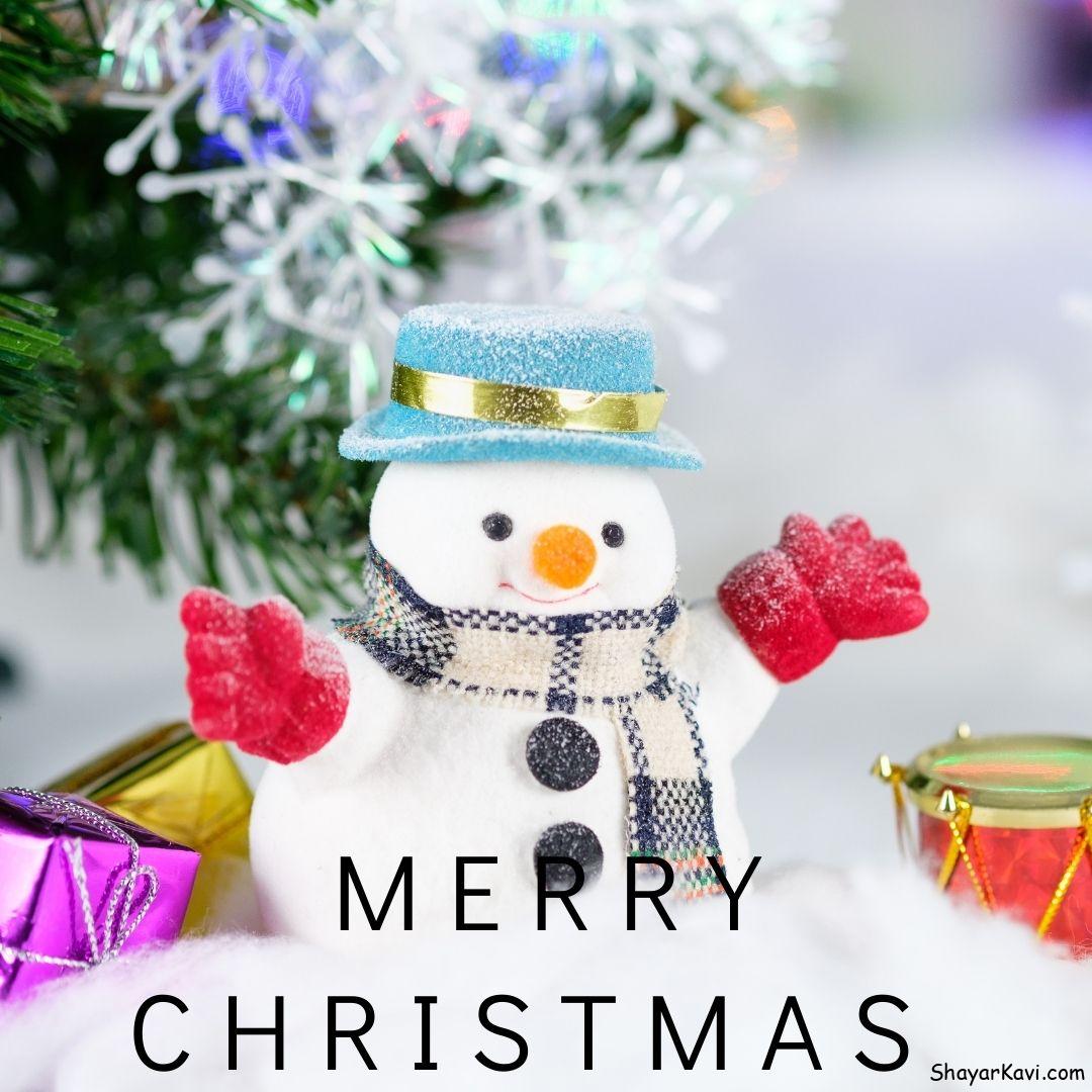 Merry Christmas and Snow Man with Blue Cap