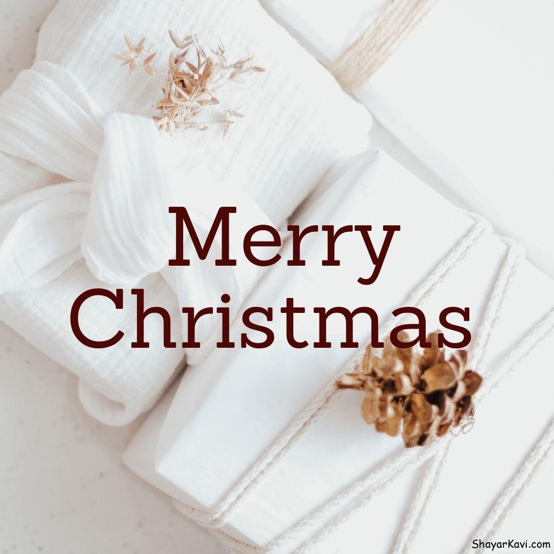 Merry Christmas and White Gift Wraps in White Cloth