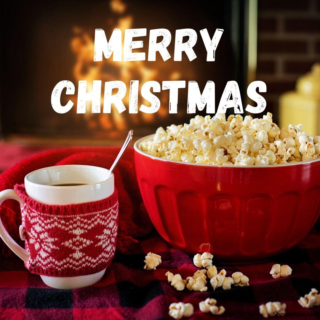Merry Christmas with tea and popcorns