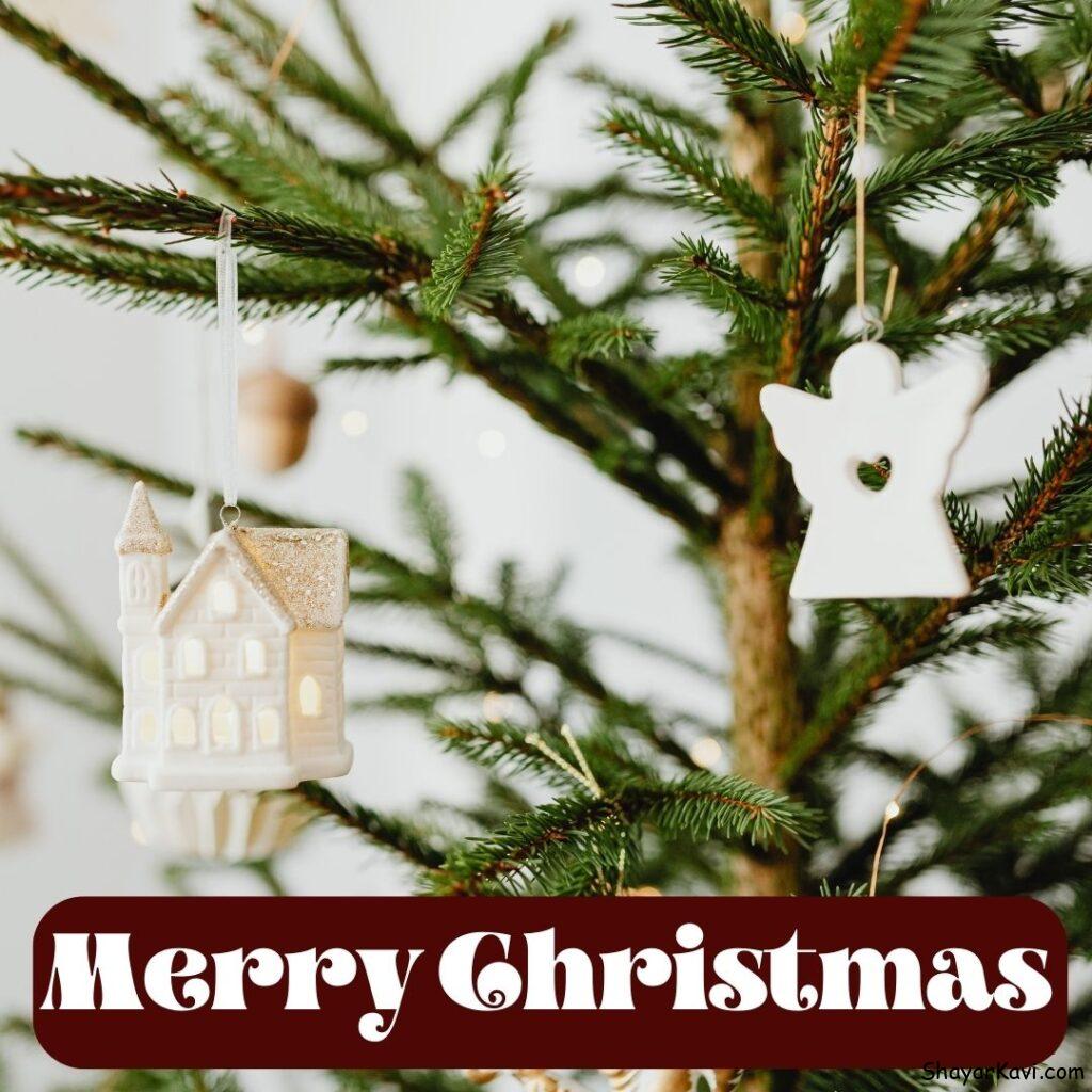 Merry Christmas and Christmas Tree Leaves with Hanging Decoration